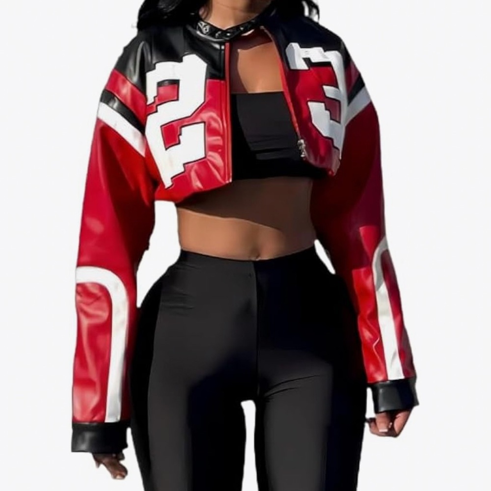 Red and Black Women's Cropped Jacket